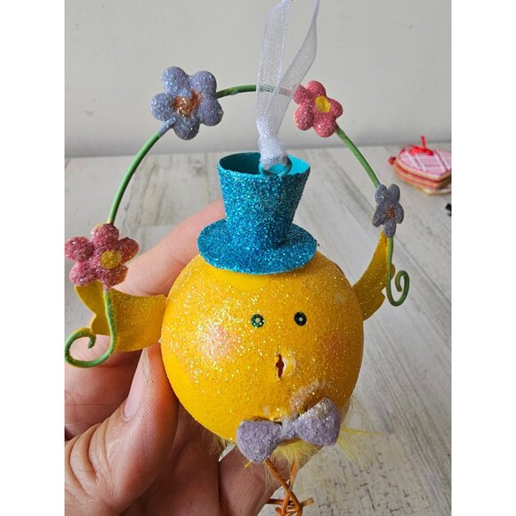 Glitter chick metal jointed ornament as is flower bird feathers - Picture 4 of 9